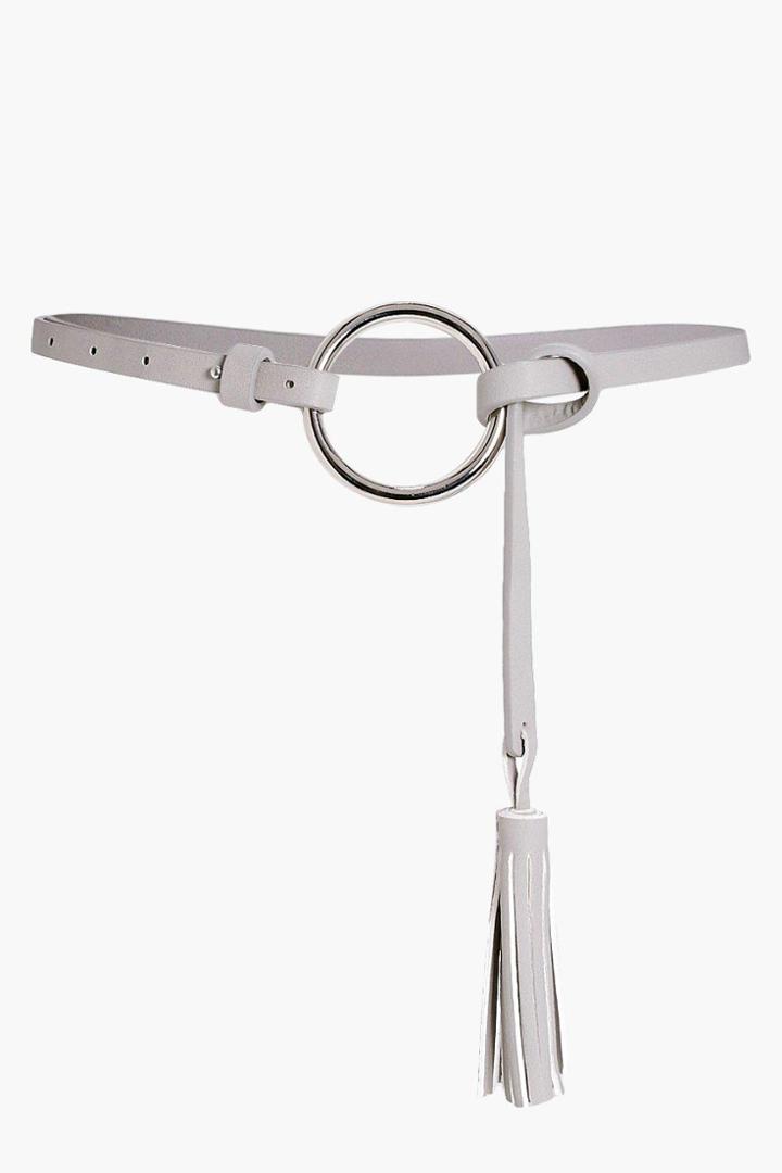 Boohoo Keira Ring & Tassel Waist Belt Grey