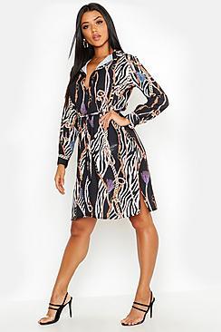 Boohoo Chain Zebra Print Shirt Dress