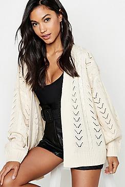 Boohoo Chevron Cable Knit Cardigan