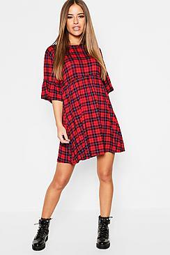 Boohoo Petite Tartan Smock Dress