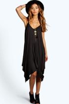 Boohoo Jen Asymmetric Nem Strappy Swing Dress Black