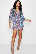 Boohoo Morin Luxe Scarf Pint Knot Front Shift Dress