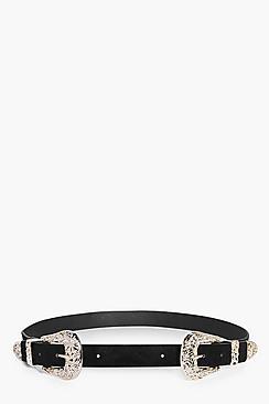 Boohoo Orla Filigree Double Buckle Western Belt