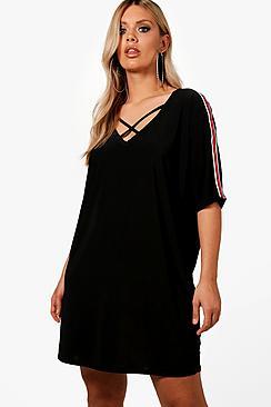 Boohoo Plus Wendy Stripe Detail Slinky Shift Dress
