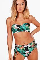 Boohoo Petite Heather Tropical Flower Lace Up Bikini
