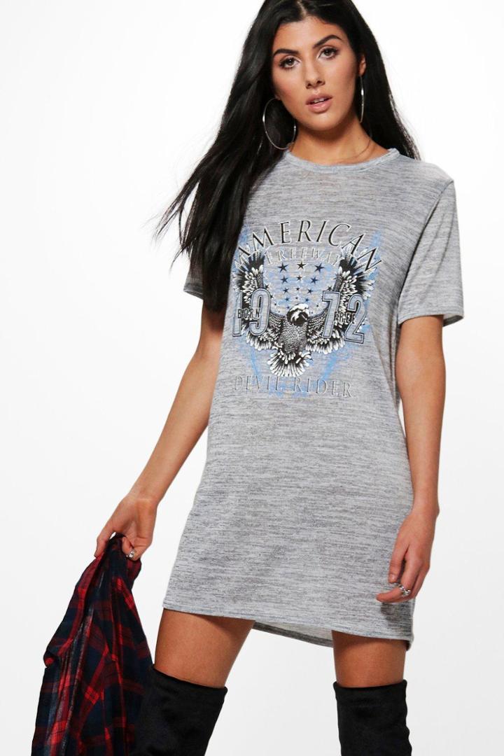 Boohoo Niamh Back Slash Detail Knit Band Tee Dress Grey