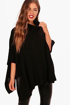 Boohoo Petite Lucinda Chunky Cable Knitted Poncho
