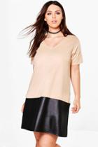 Boohoo Plus Saskia Pu Colour Block Shift Dress Camel