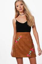 Boohoo Harper Embroidered A Line Suedette Skirt