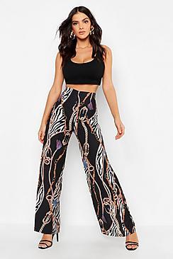 Boohoo Chain Zebra Print Wide Leg Trouser