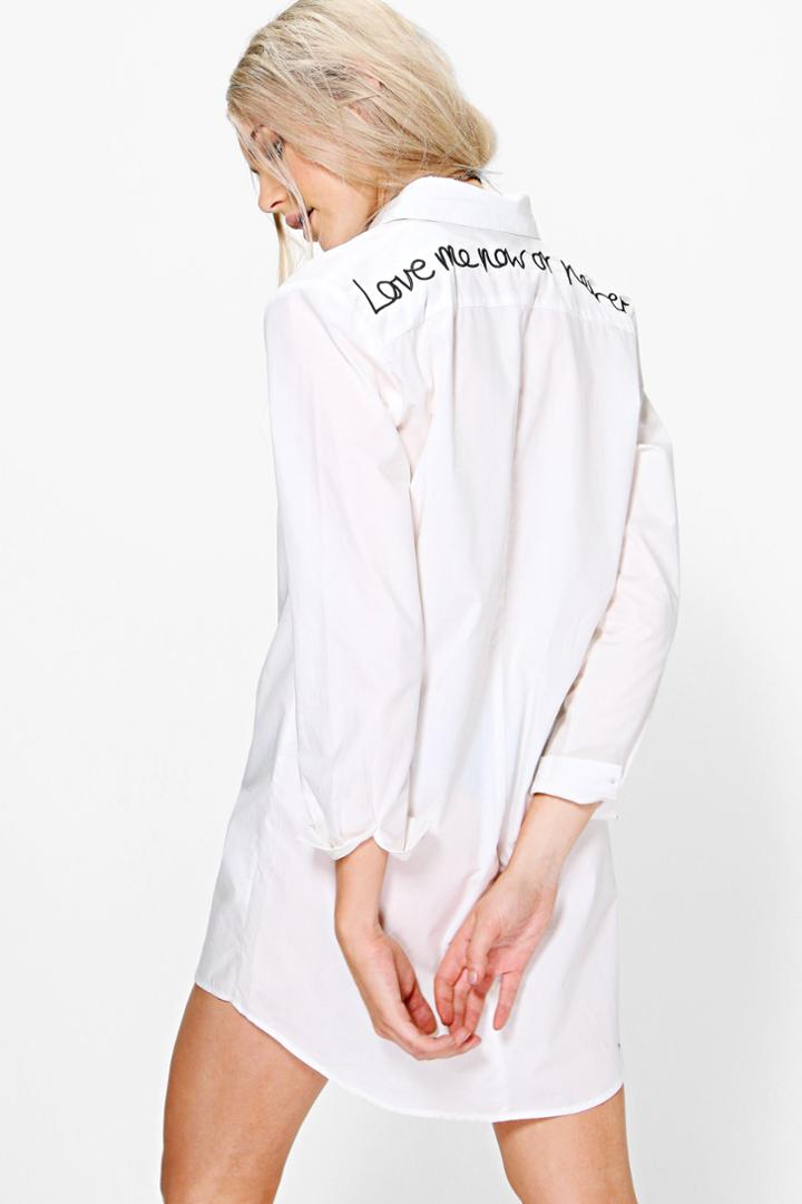 Boohoo Alecta Back Embroidered Shirt Dress White