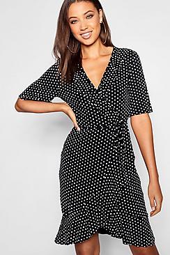 Boohoo Tall Polka Dot Wrap Dress