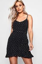 Boohoo Plus Joanna Spot Ponte Frill Hem Dress