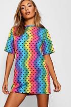 Boohoo Zoe Rainbow Wave Polka Dot T-shirt Dress