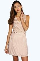 Boohoo Arianna Boutique Eyelet A Line Shift Dress Nude