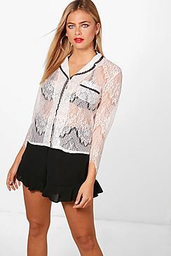 Boohoo Nicole Eyelash Lace Pyjama Shirt