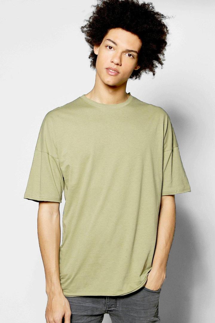 Boohoo Oversized Crew Neck Raw Edge T Shirt Khaki