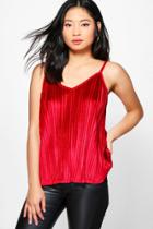 Boohoo Petite Lilly Velvet Pleated Camisole Ruby