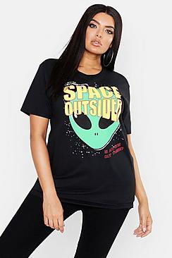 Boohoo Plus Oversized Space Outsiders T-shirt