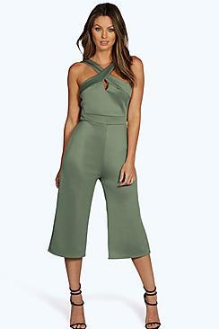 Boohoo Claire Cross Strap Culotte Jumpsuit