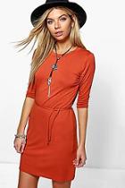 Boohoo Annie 3/4 Sleeve Tie Waist Shift Dress