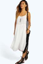Boohoo Karen Woven Crochet Hem Midi Dress White