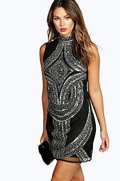 Boohoo Anastacia High Neck Embellished Dress