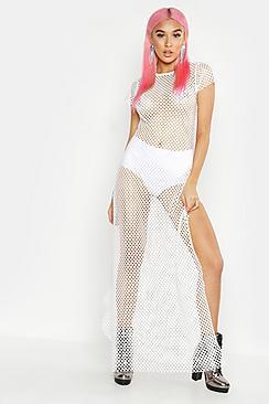 Boohoo Mesh Thigh Split Maxi Dress