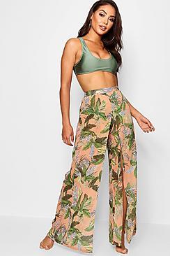Boohoo Laura Tropical Split Leg Beach Trouser