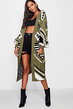 Boohoo Ruby Aztec Intarsia Knitted Volume Sleeve Cardigan