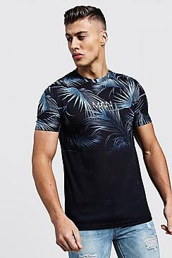 Boohoo Man Sublimation Leaf Print T-shirt