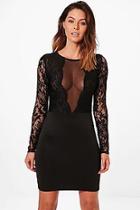Boohoo Tanya Lace And Mesh Panelled Bodycon Dress
