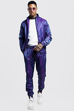 Boohoo Iridescent Track Top With Reflective Man Print