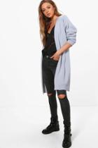 Boohoo Jennifer Half Rib Sleeve Midi Cardigan Grey