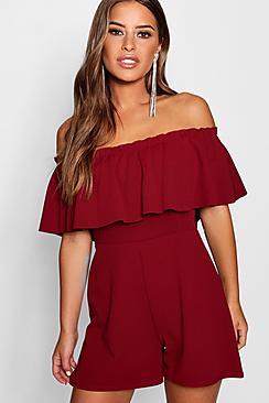 Boohoo Petite Kady Ruffle Bardot Playsuit