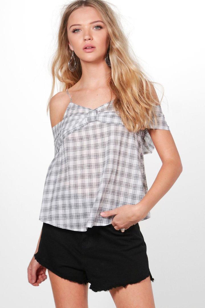 Boohoo Cara Check Cold Shoulder Top Multi