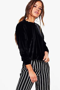 Boohoo Petite Darcy Velvet Sweat