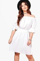 Boohoo Plus Tia Off Shoulder Frill Sleeve Dress