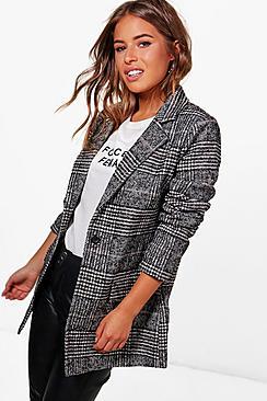 Boohoo Petite Bianca Long Check Coat