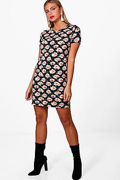 Boohoo Ava Autumnal Floral Brushed Knit Shift Dress