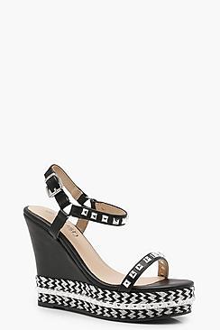 Boohoo Ava Stud Detail Espadrille Wedges