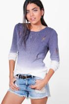 Boohoo Camille Dip Dye Distressed Jumper Blue
