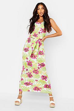 Boohoo Floral Palm Scoop Back Maxi Dress