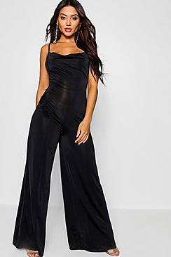 Boohoo Slinky Cowl Neck Wide Leg Jumpsuit