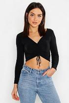 Boohoo Slinky Ruched V Neck Top