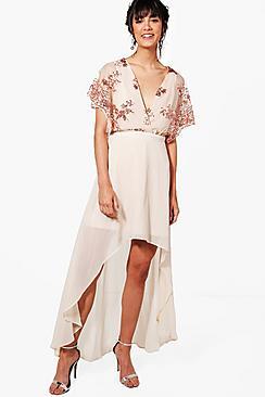 Boohoo Harriet Sequin Top Dip Hem Maxi Dress