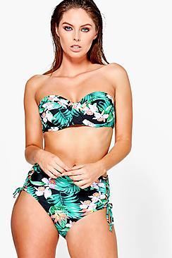 Boohoo Jade Tropical Flower Lace Up Underwired Bikini