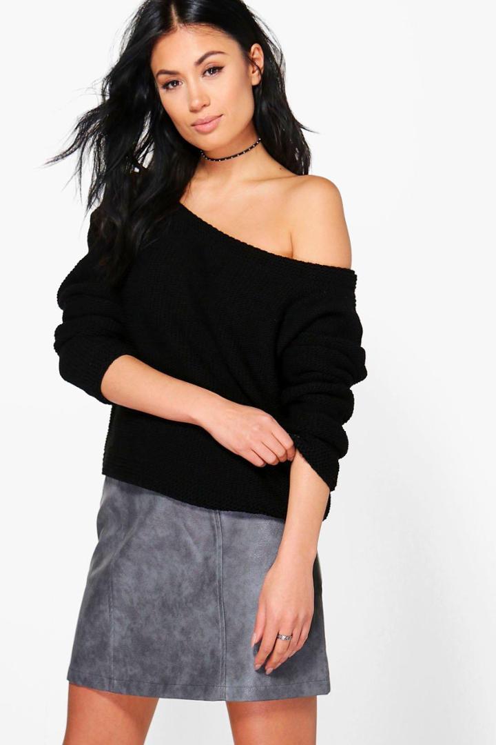 Boohoo Milly Off The Shoulder Jumper Black
