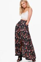 Boohoo Harriet Floral Print Maxi Skirt Marine