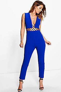 Boohoo Erin Plunge Neck Ring Detail Jumpsuit